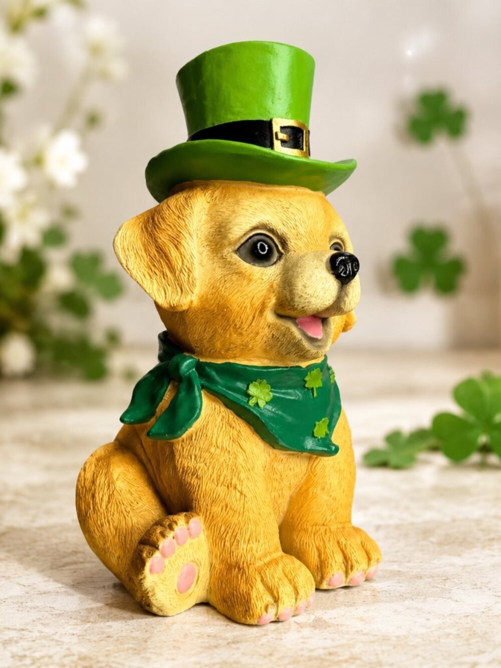 St Patrick’s Day Puppy Figurine Leprechaun Hat Shamrock 9 Inch NWT - Picture 2 of 5